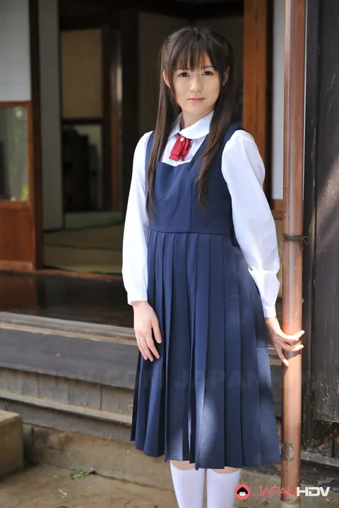 Ai Uehara: Slim Japanese Brunette Poses in a Skirt in the Garden – photo 2 of 15