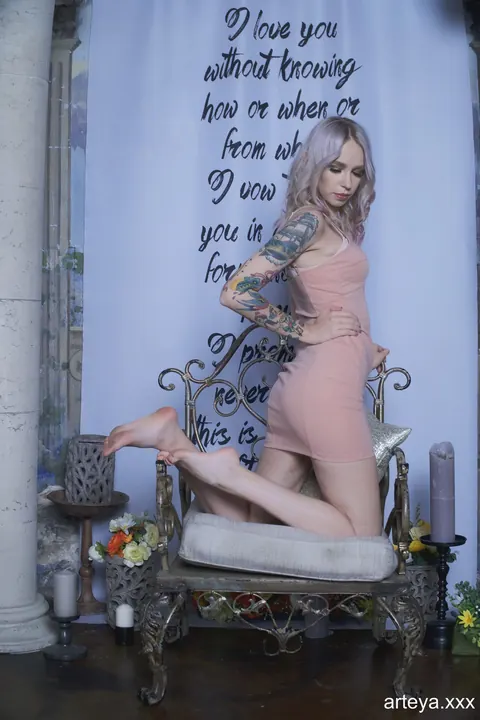Arteya: Blonde in Panties Spreads Her Pussy and Shows Her Tattoos – photo 9 of 15