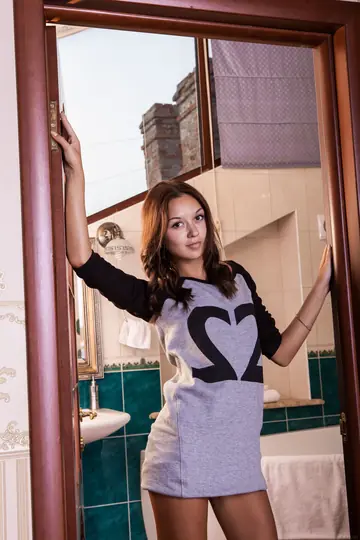 Ukrainian Babe with Tan Lines Drops Her Robe and Spreads in the Bathroom