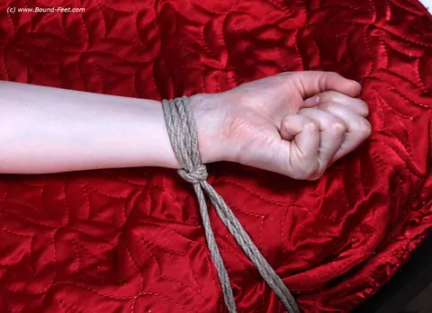 Brunette Ball-Gagged and Bound to Bedposts – photo 12 of 16