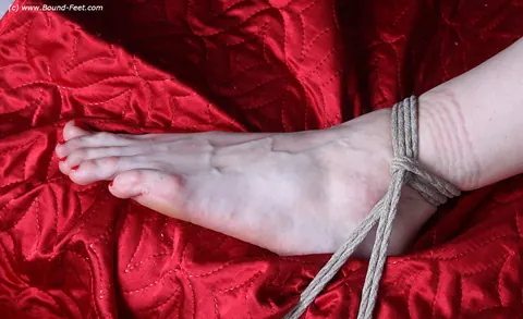 Brunette Ball-Gagged and Bound to Bedposts – photo 11 of 16
