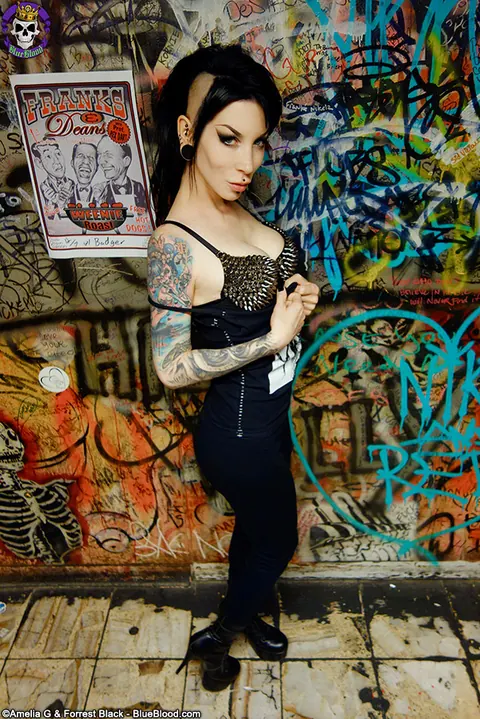 Razor Candi: Tattooed Redhead MILF Strips Out of Her Panties in a Graffiti Bathroom – photo 5 of 15