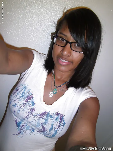 Ebony Babe with Big Tits Wearing Glasses Spreads for a Selfie – photo 2 of 16