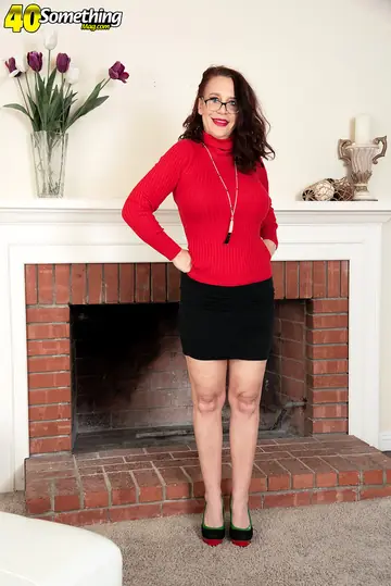 Busty Brunette MILF in Glasses Strips Out of Her Skirt and Lingerie