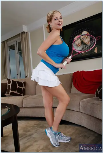 Busty Blonde in Pigtails Strips Off Her Skirt and Spreads