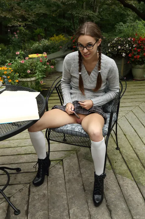 Tali Dova: Brunette in Glasses Masturbates with a Dildo Outdoors – photo 2 of 20