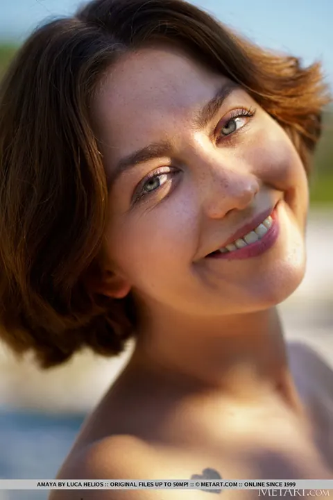 Short-Haired Brunette Strips Out of Her Bikini by the River – photo 18 of 18