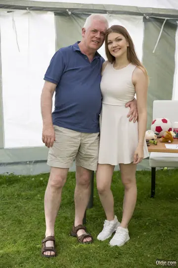Slim Russian Brunette Sucks and Fucks an Older Man Outdoors in a Tent