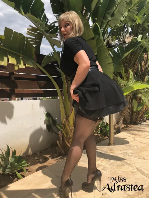 Miss Adrastea: Busty Blonde MILF Spreads Her Legs Outdoors in a Skirt – photo 2 of 15