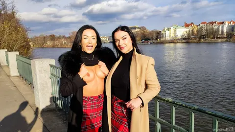 Lady Gang & Zuzu Sweet: Czech Brunettes Lift Skirts for Outdoor Threesome – photo 5 of 15