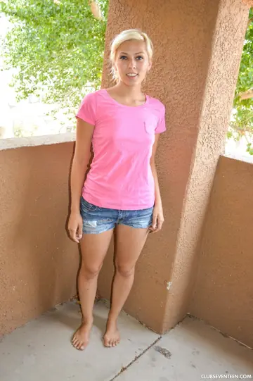 European Blonde Pulls Her Shorts Aside Outdoors